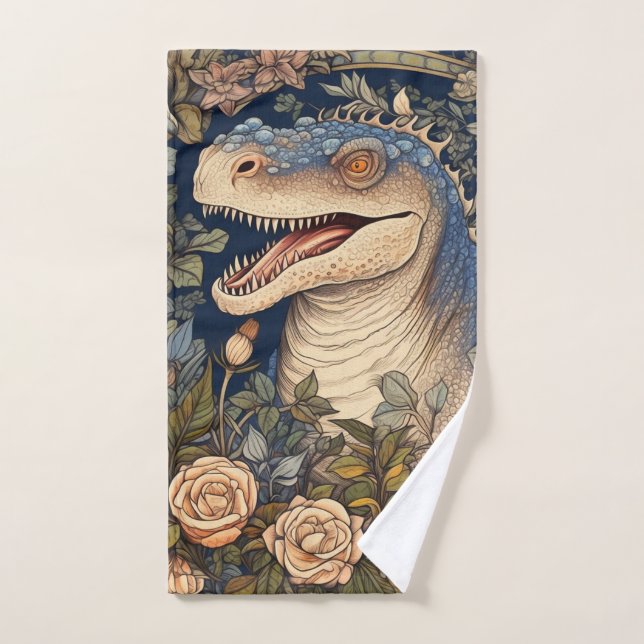 Toalha De Mão Dinossauro e flores estilo art nouveau (Toalha de mão)