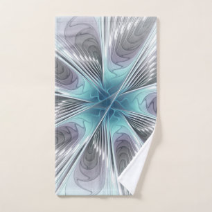 Toalha De Mão Elegance Modern Blue Cinza White Fractal Art Flowe