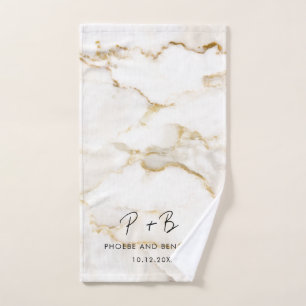 Toalha De Mão Elegante Monograma Efeito Dourado Mármore Casament