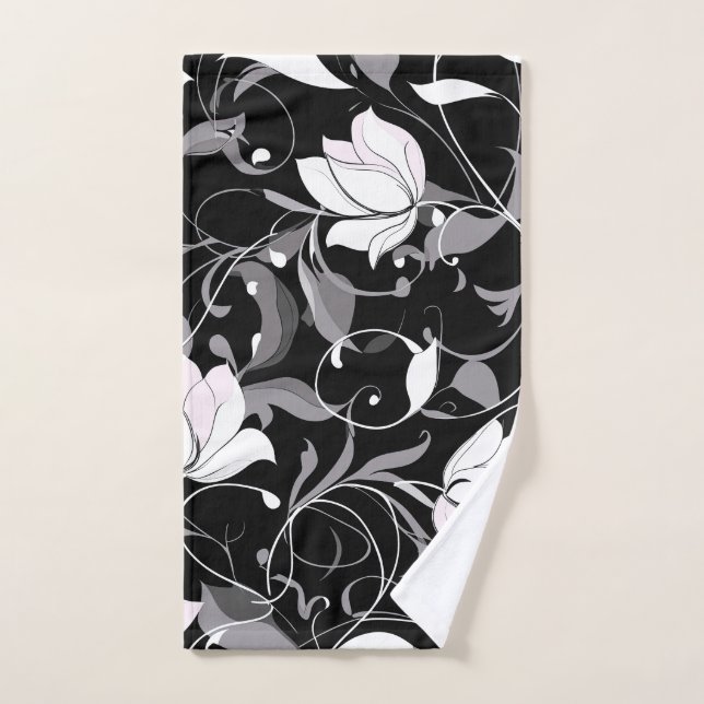 Toalha De Mão Elegante Noir Floral Swirl (Toalha de mão)