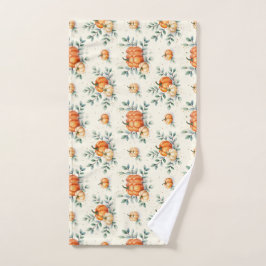Toalha De Mão Elegante Outono Abóbora e Eucalipto Aquarela