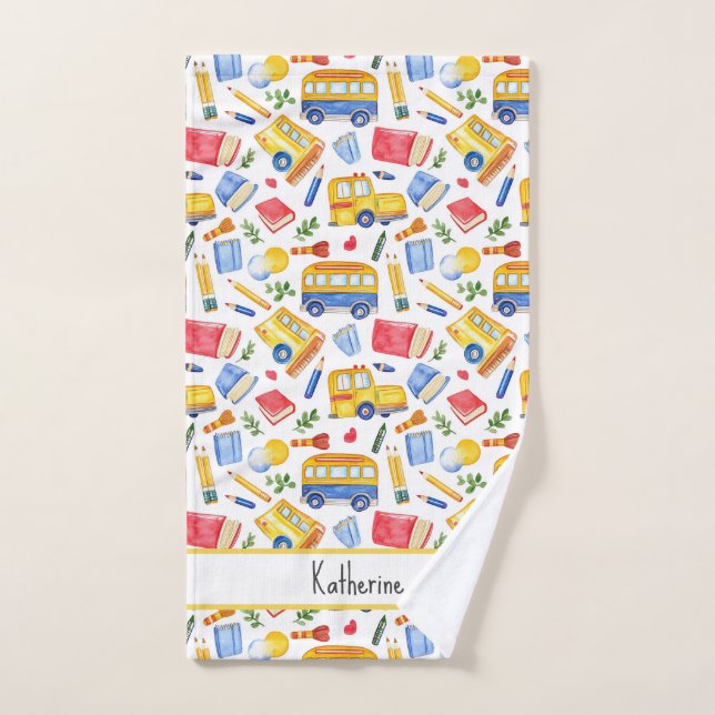 Toalha De Mão Engraçado Ônibus Escolar Volta Ao Padrão De Nome E (Toalha de mão)