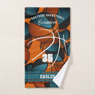 Toalha De Mão equipe de basquetebol negro de teal cores nome de
