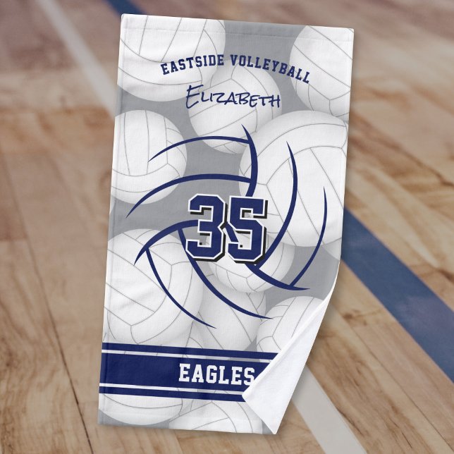 Toalha De Mão Equipe de voleibol e nome de atleta (This team spirit hand towel for volleyball players can be fully customized with your team's colors)