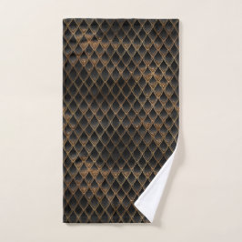 Toalha De Mão Escamas de Dragão Brilhantes Preto e Dourado