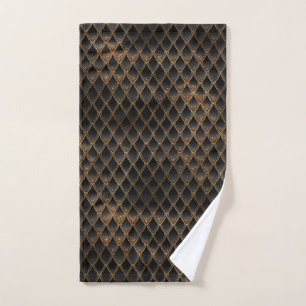 Toalha De Mão Escamas de Dragão Brilhantes Preto e Dourado
