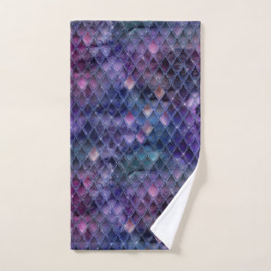 Toalha De Mão Escamas de Dragão Ombre Roxo Brilhante e Glitter
