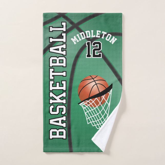 Toalha De Mão Esporte 🏀 Basquete no Fundo Verde (Toalha de mão)
