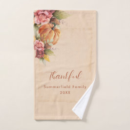 Toalha De Mão Família agradecida, Ação de Graças, Orange Pumpkin