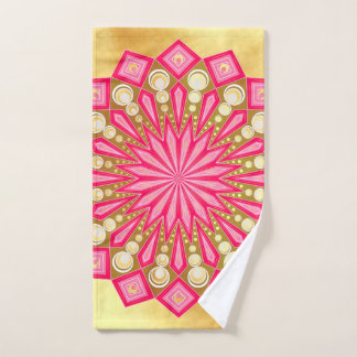Toalha De Mão Fantasia de Mandala em Ouro Rosa