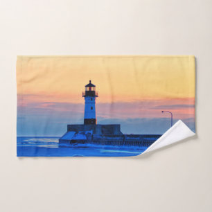 Toalha De Mão Farol no Lago Superior Sunrise