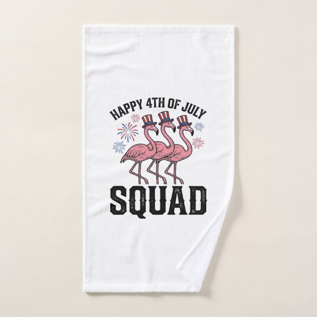 Toalha De Mão Feliz 4 de Julho Flamingo Squad Vector Design_1 (Toalha de mão)