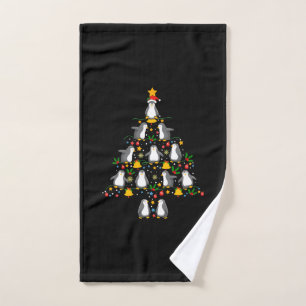 Toalha De Mão Feliz Natal Pinguim Luzes de Árvore