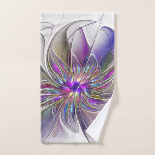 Toalha De Mão Flor de Arte Abstrato, Enérgica e Colorida