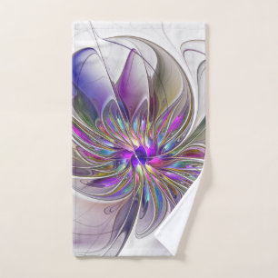 Toalha De Mão Flor de Arte Abstrato, Enérgica e Colorida