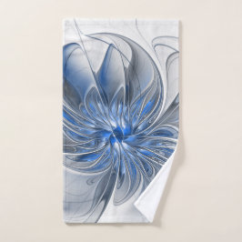 Toalha De Mão Flor de Arte Fractal em Aquarela Azul Cinza Abstra