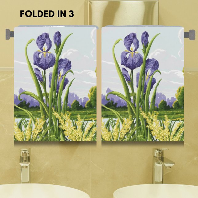 Toalha De Mão Flor Íris Roxo + Arte Botânica Verde (Botanical elegance for your bathroom! Vintage iris and green field floral hand towels.)