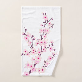 Toalha De Mão Floral Cereja Brilhante Cor-de-rosa Branco