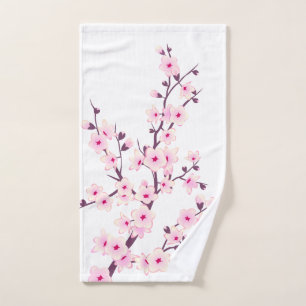 Toalha De Mão Floral Cereja Brilhante Cor-de-rosa Branco