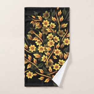 Toalha De Mão Floral Elegante Dourado Preto