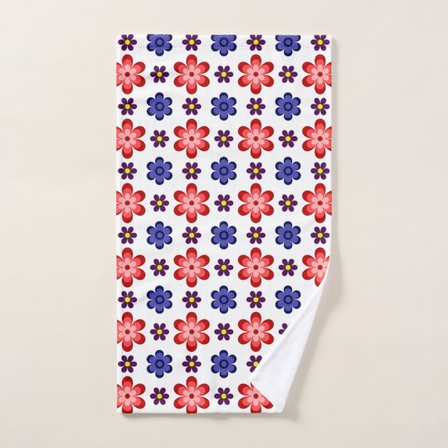 Toalha de Mão Flores Azul Roxo Vermelho Boho (Toalha de mão)