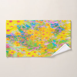 Toalha De Mão Flores bonito Amarelo e Vermelho com Turquesa