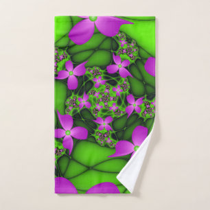 Toalha De Mão Flores Fractais Verdes Rosa-Rosa-Abstrato modernas