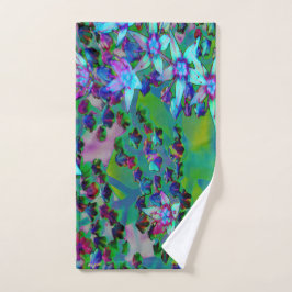 Toalha De Mão Flores-Sedum Sucultas em Aqua, Roxo e Azul