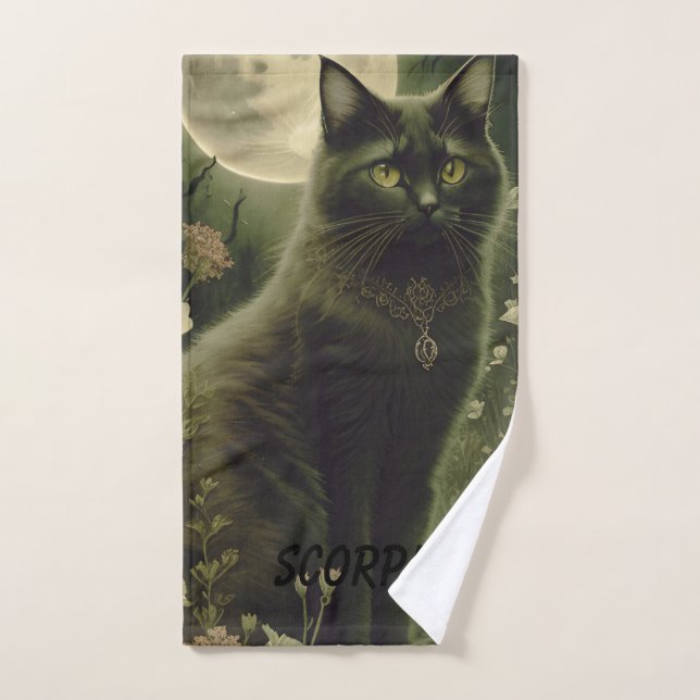 Toalha De Mão gato preto zodíaco personalizado (Toalha de mão)