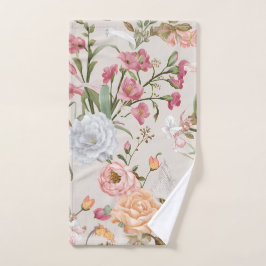 Toalha De Mão Gatos Brancos Rosas Cor-de-Rosa Floral