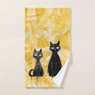 Toalha De Mão Gatos em Amarelo