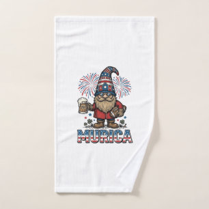 Toalha De Mão Gnomo Patriótico Cerveja Murica Camisa Vintage Des