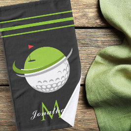 Toalha De Mão Golf Ball & Flag Nome Personalizado Monograma Cinz