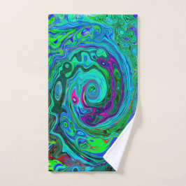 Toalha De Mão Groovy Abstrato com espiral verde e azul