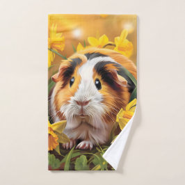 Toalha De Mão Guiné Pig Entre Os Daffodils