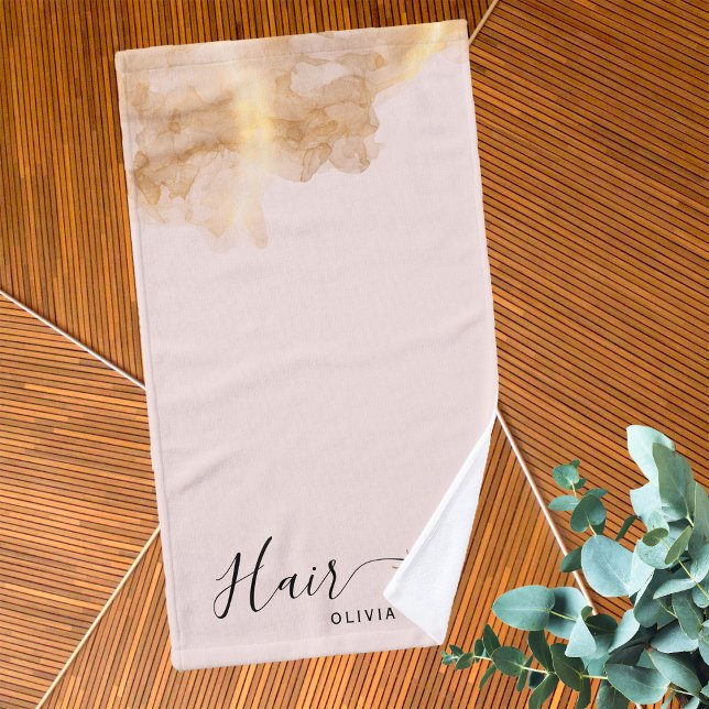 Toalha De Mão Hairdresser Dourado Tesoura Hairstylist Rosa (Criador carregado)