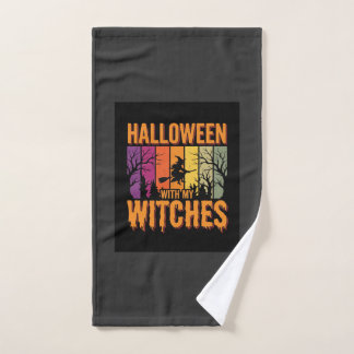 Toalha De Mão Halloween Com Minhas Bruxas Pôr do Sol Retro