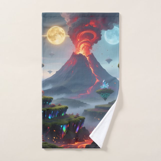 Toalha De Mão Hand Towel with Fantasy Volcano Art (Toalha de mão)