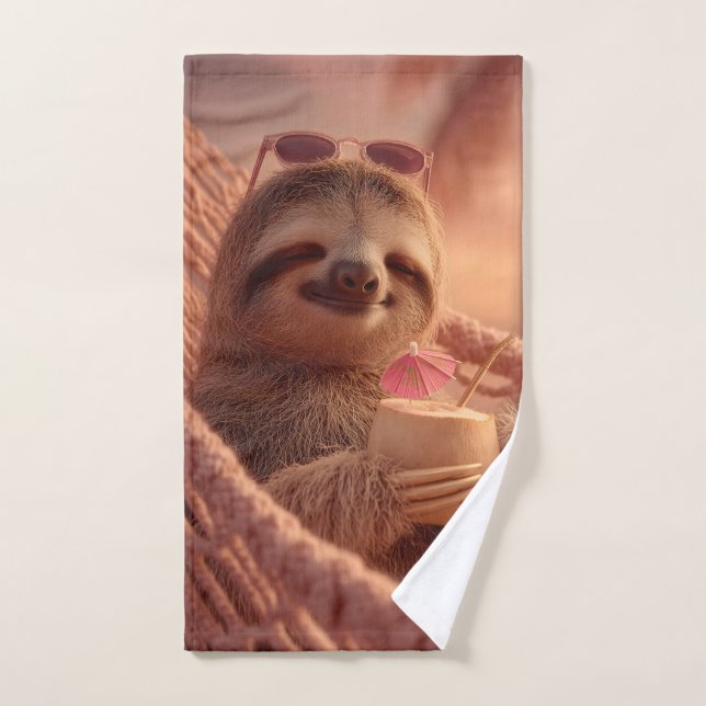 Toalha De Mão Happy Sloth Relaxando em um Hammock (Toalha de mão)