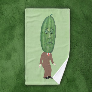 Toalha De Mão Homem Divertido Terno Marrom Cabeça de Pepino Verd