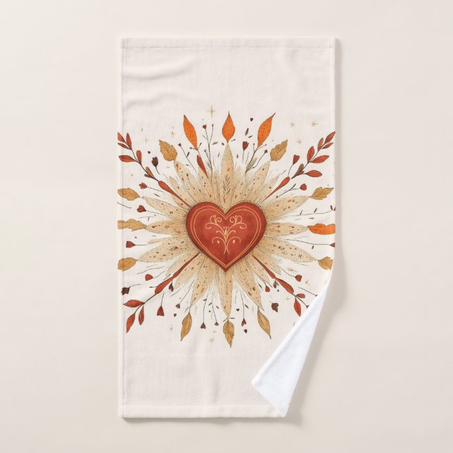 Toalha De Mão Ilustração Boho de Coração Outonal (Toalha de mão)