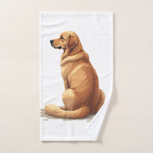 Toalha De Mão Ilustração de Cão Vista Traseira do Golden Retriev