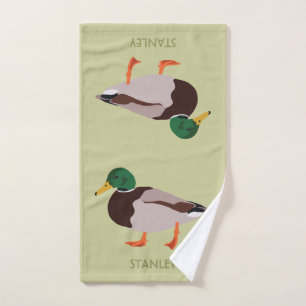 Toalha De Mão Ilustração Realista de Pato Mallard Personalizada