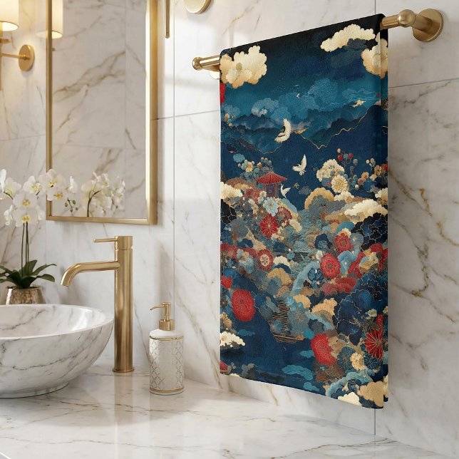 Toalha De Mão Japanese Inspired Luxury Floral Art Bath (Criador carregado)