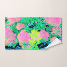 Toalha De Mão Jardim de Hydrangea rosa com folhagem amarela