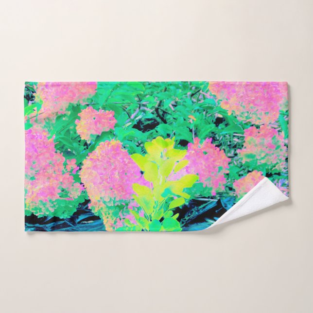 Toalha De Mão Jardim de Hydrangea rosa com folhagem amarela (Toalha de mão)