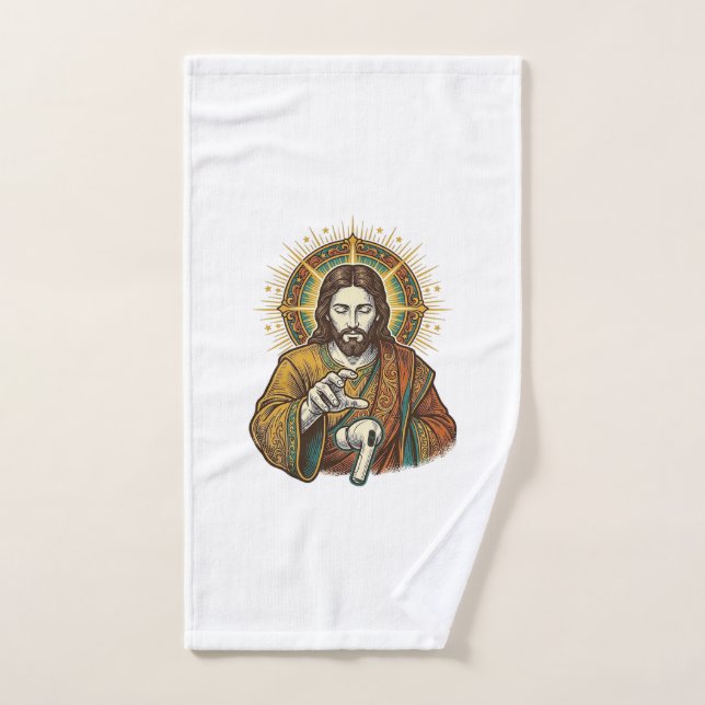 Toalha De Mão Jesus Derrubou Fone de Ouvido Sem Fio Debaixo da M (Toalha de mão)
