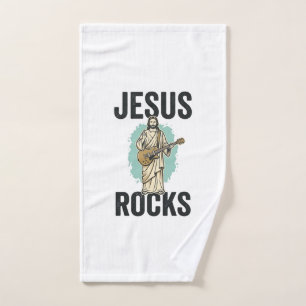 Toalha De Mão Jesus Rocks Guitar Entalhe Cristão Vintage Des