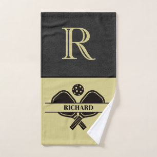 Toalha De Mão Jogo Picleball do Nome do Monograma do Couro na mo