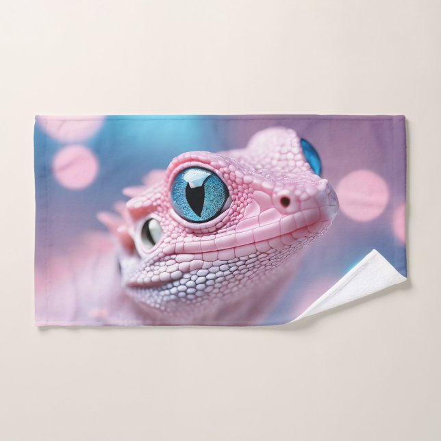 Toalha De Mão Lagarto Rosa Bonito com Olhos Azuis Grandes (Toalha de mão)